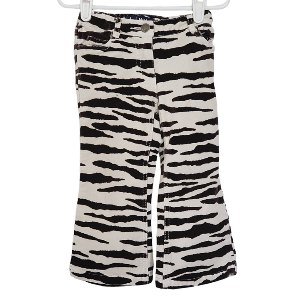 K1240 * Mini Boden Girls Zebra Animal Print Bootcut Pants Black White 3 Years